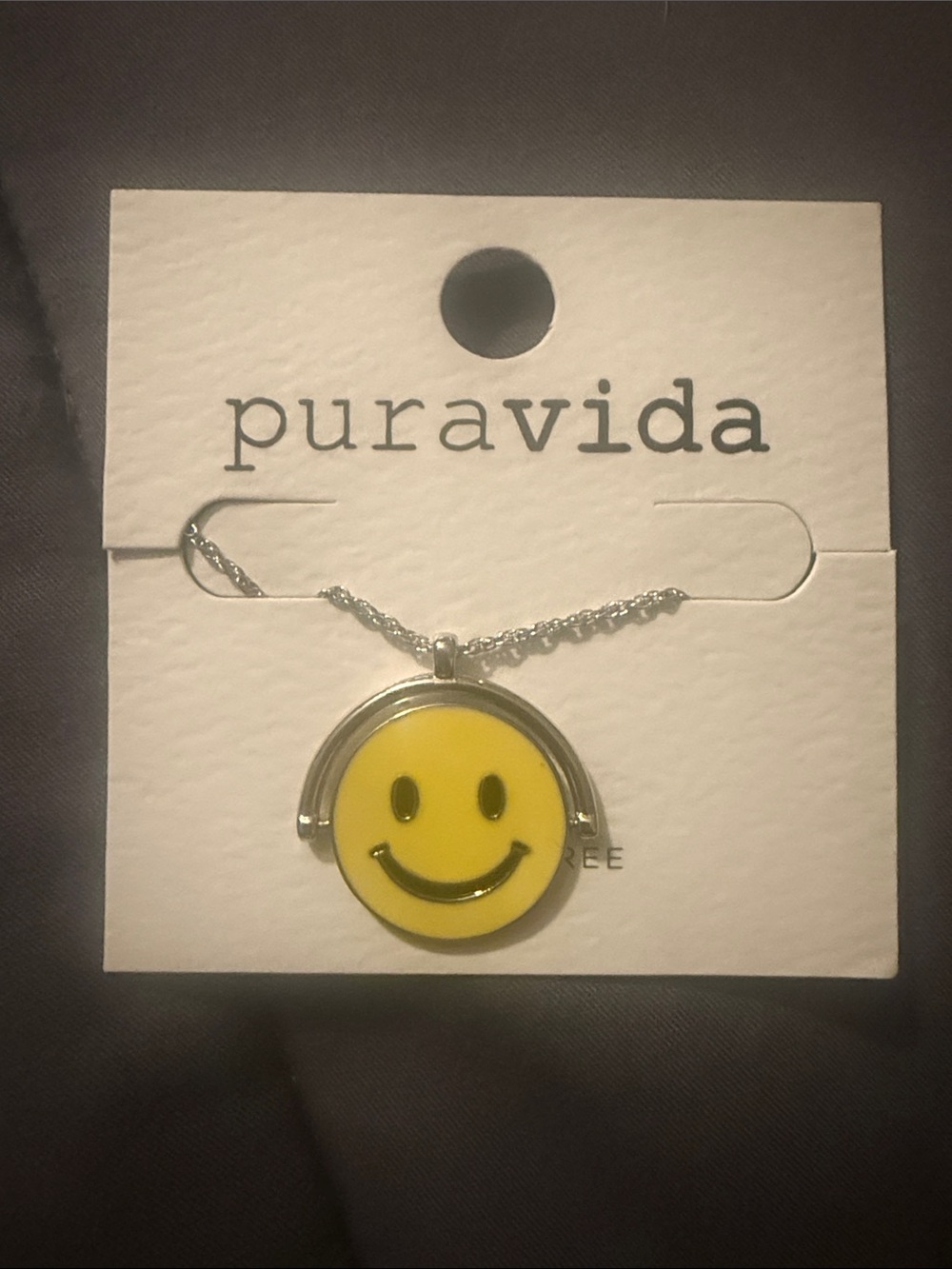Pura Vida Yellow Smiley Pendant Necklace with Silver Chain
